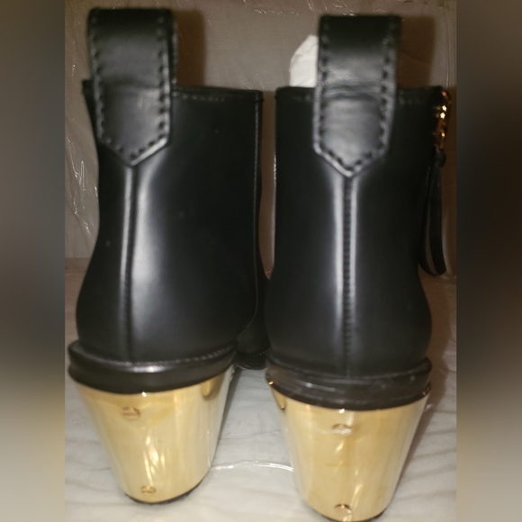 Guiseppe Zanotti Black leather biker moto western ankle boots gold plate heel 11 - Picture 3 of 16